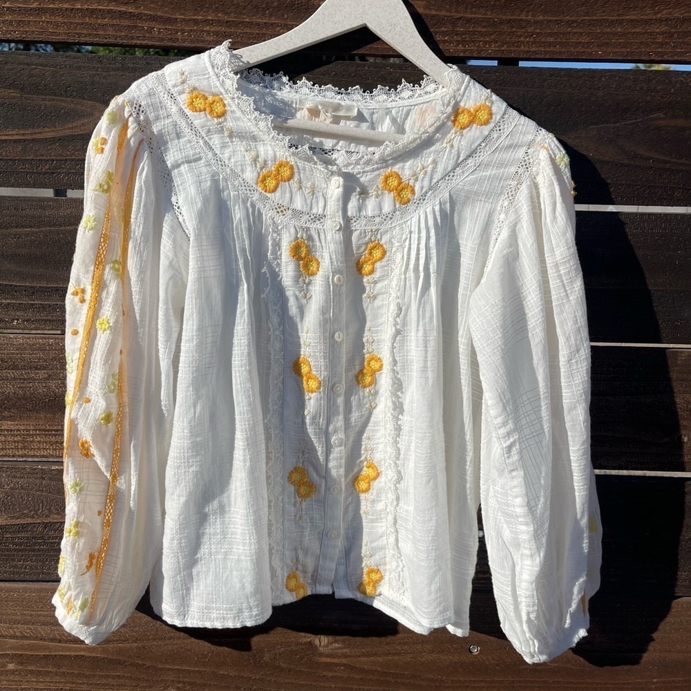 LoveShackFancy Ventura Top Antique White Button Up Shirt - Picture 2 of 6